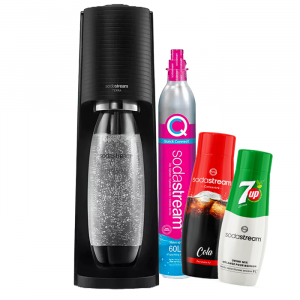 Machine à soda SODASTREAM Terra noire pack 1 bouteille + 1 recharge + 2 Sirops OFFERT