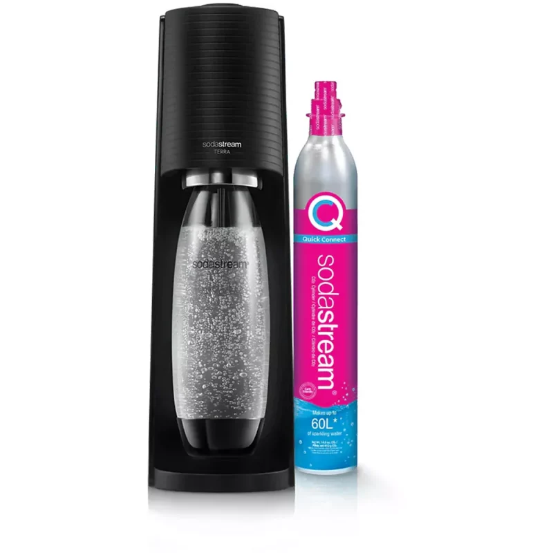 Machine à soda SODASTREAM Terra noire pack 1 bouteille + 1 recharge + 2 Sirops OFFERT